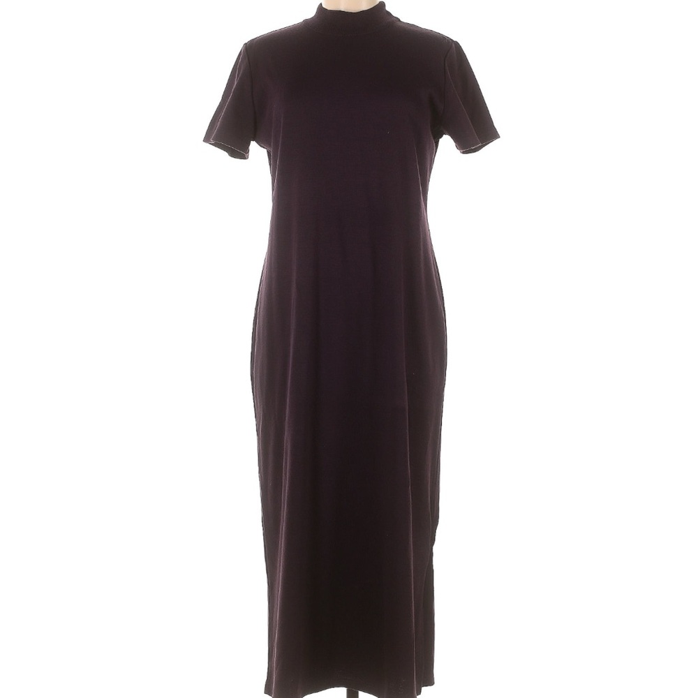 Koret Purple Midi Dress with Mock Neck Short Sleeves and Mandarin Collar